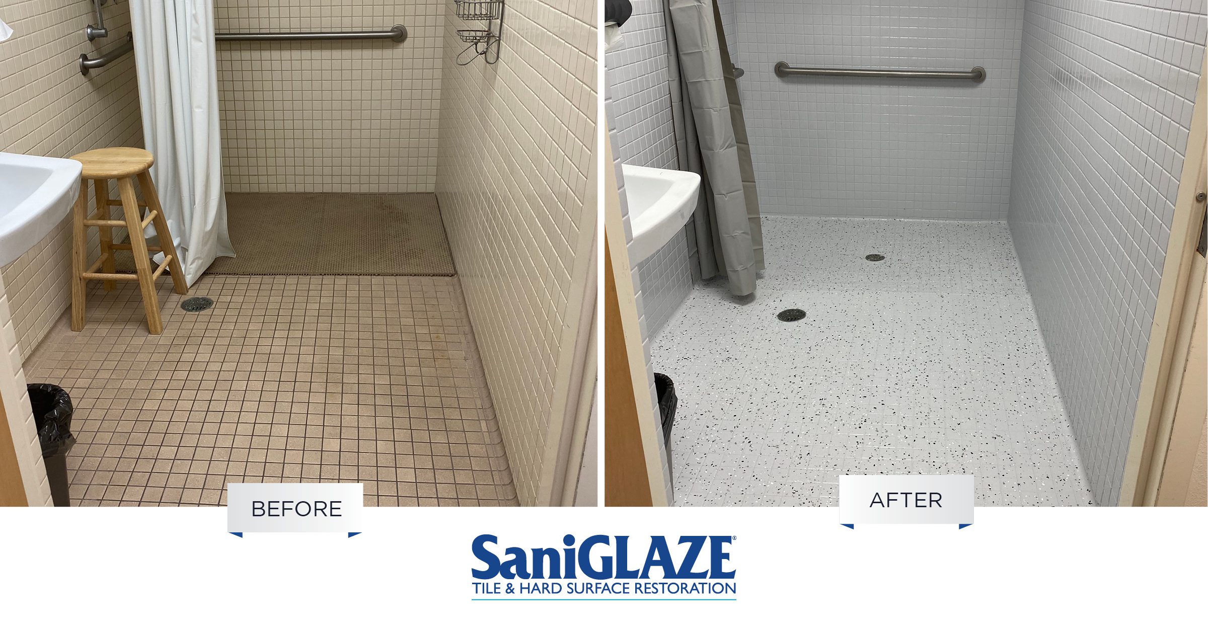 SaniGlaze Before and After Tile Shower from beige to gray